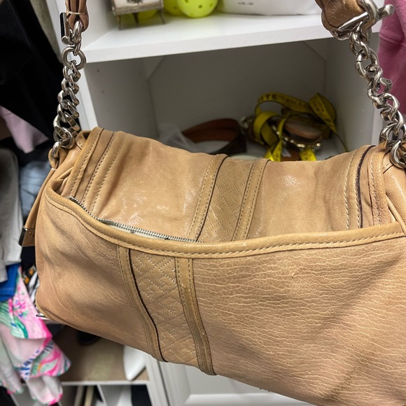 L.A.M.B. Brown Tan Leather Tassel Chain Strap Hobo Shoulder Bag Purse - Picture 6 of 9